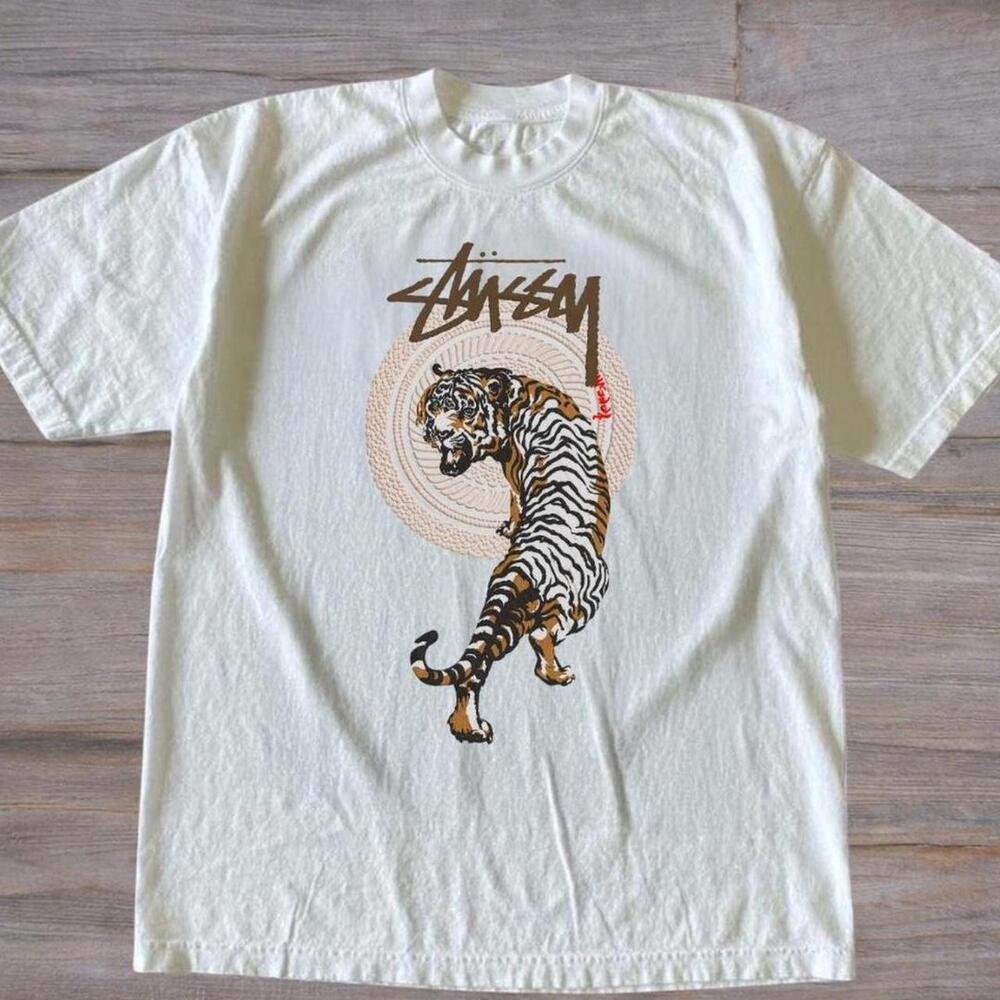 Gildan Men White T-Shirt, StSsy White Tiger Tee